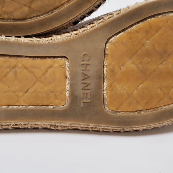 CHANEL SHOES CC LOGO BEIGE LAMBSKIN LEATHER FLATS ESPADRILLE sz 39 US 7.5 - Picture 13 of 16